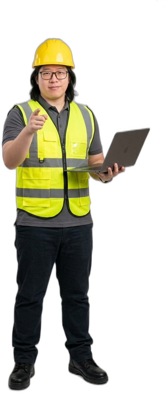 MAX — your website builder, hard hat on, laptop in hand